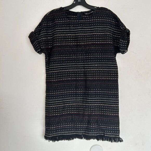 Zara Trafaluc Collection Short Sleeve Knit Stripe Sweater Fringe Dress Size XS - Picture 10 of 10